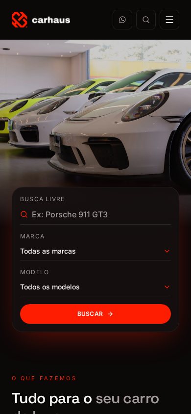 Versão mobile do site Carhaus