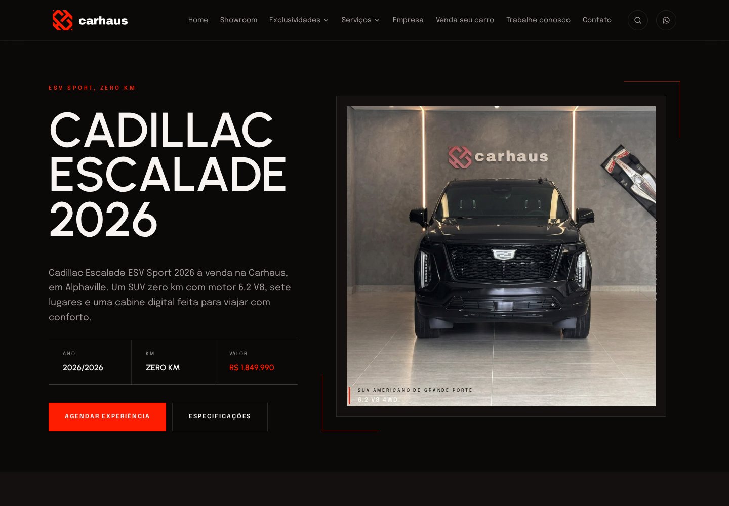 Página inicial de Cadillac Escalade